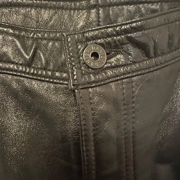 Vintage Danier Black Leather Pants Moto Bikercore Straight Leg 34” High Rise - Picture 8 of 15